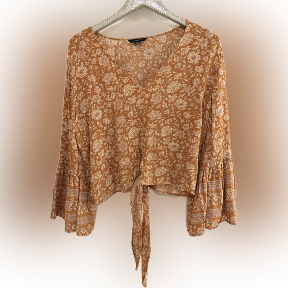 American Eagle Floral Tie-Front Boho Blouse XL